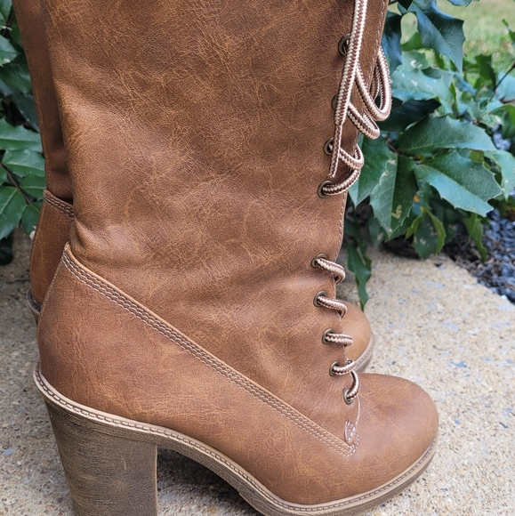Womens Mudd sz 8.5 fold over lined chunky healed lace up mid calf boot - Picture 2 of 8